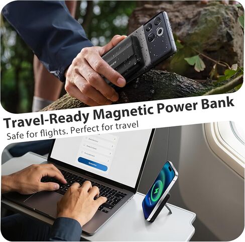 بنك طاقة مغناطيسي من Azmuth، 10000 مللي أمبير في الساعة لحزمة بطارية MagSafe، شحن سريع 22.5 وات PD، شاشة LED وحامل قابل للطي شاحن لاسلكي محمول لهاتف iPhone 17/16/15/14/13/12/Pro/Pro Max/Plus، أسود غامق in Kuwait