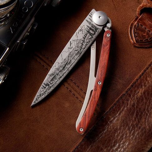 deejo - سكين جيب قابل للطي 37 جرام مع مشبك حزام - تصميم جبلي، شفرة من الفولاذ المقاوم للصدأ مقاس 3.7 بوصة، مقبض من الخشب المرجاني - خفيف الوزن للحمل اليومي للمنزل والعمل والاستخدام الخارجي in Kuwait