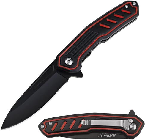 سكين جيب قابل للطي من MTECH USA، الطول الإجمالي 7.75 بوصة، شفرة نقطة قطرة مؤكسدة سوداء، مقبض ألومنيوم أزرق in Kuwait