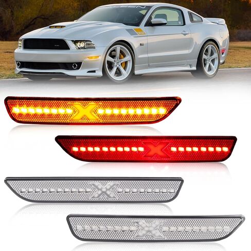 Xstyle LED Side Marker Lights Compatible With 2010-2014 Ford Mustang Front Amber Rear Red Bumper Marker Lamps Corner Parking Lamp Amber Red Lens 4PCS Spirit Snake Series (Patent Pending) in Saudi Arabia