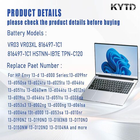 VR03 VR03XL 816497-1C1 816497-1C1 HSTNN-IB7E TPN-C120 بطارية لسلسلة HP Envy 13-D 13-d000: 13-d099nr 13-d050sa 13-d024tu 13-d025tu 13-d046tu 13-d051tu 13-d040wm 13-d044tu 13-d012nl وأكثر in Saudi Arabia