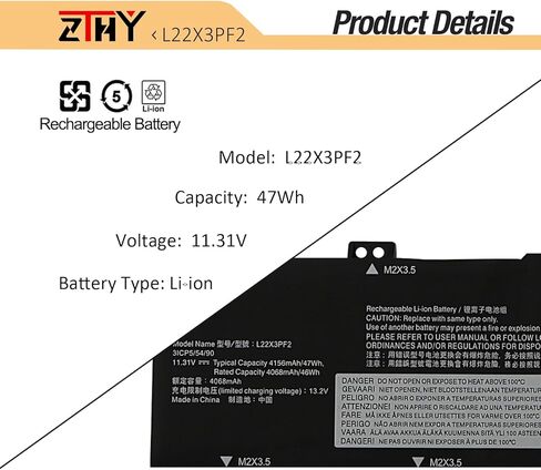ZTHY 47Wh L22X3PF2 L22C3PF2 Battery Replacement for Lenovo V14 V15 G4 AMN IAN V15 G5 IRL, IdeaPad Slim 3-14AMN8 3-14IAH8 3-14IAN8 3-15IAN8 3-15IRH8 3-15IRU8 3-16IAH8 Series L22B3PF2 L22D3PF2 L22M3PF2 in Saudi Arabia