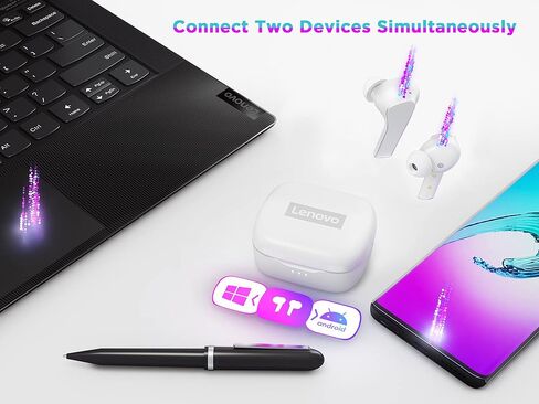 Lenovo Smart True Wireless Earbuds - Smart Switch Fast Pair - Active Noise Cancelling Earphones with Wireless Charging Case - 28 Hrs Playtime Headphones - Bluetooth - White (Renewed) in Saudi Arabia