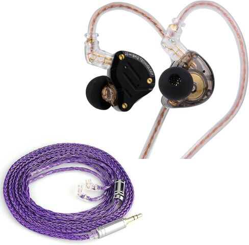 سماعات أذن Linsoul KZ ZS10 Pro (بدون ميكروفون، أسود داكن) + كابل Tripowin Zonie 16 Core (2pin، 3.5 ملم، بنفسجي) in Kuwait