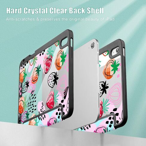 for iPad Air 11 Inch Case 7th/6th Gen (M3/M2) 2025/2024, for iPad Air 5th/4th Gen Case 10.9 Inch 2022/2020, Slim Stand Protective Cover with Hard Clear Back Shell Cover, Hand Drawn Strawberry in Saudi Arabia