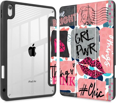 for iPad Air 11 Inch Case 7th/6th Gen (M3/M2) 2025/2024, for iPad Air 5th/4th Gen Case 10.9 Inch 2022/2020, Slim Stand Protective Cover with Hard Clear Back Shell Cover, Hand Drawn Strawberry in Saudi Arabia
