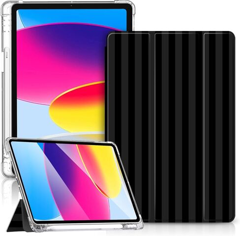 حافظة TopPerfekt لجهاز iPad 11th (A16) 11 بوصة 2025/الجيل العاشر 10.9 بوصة 2022، خطوط [تنبيه/غفو تلقائي] مع حامل قلم رصاص، غطاء خلفي شفاف شفاف وغطاء نحيف مضاد للصدمات - أحمر وردي in Saudi Arabia