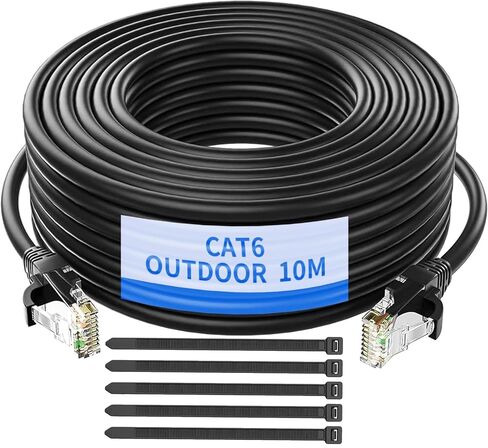 Outdoor Indoor Cat6/Cat6e Ethernet Cable,Water Resistant Direct Burial LLDPE UV Jacket - 23AWG 10Gbps High Speed Gigabit Internet Network Cable with 50 Ties,Weatherproof for Router Modem (35M) in Saudi Arabia