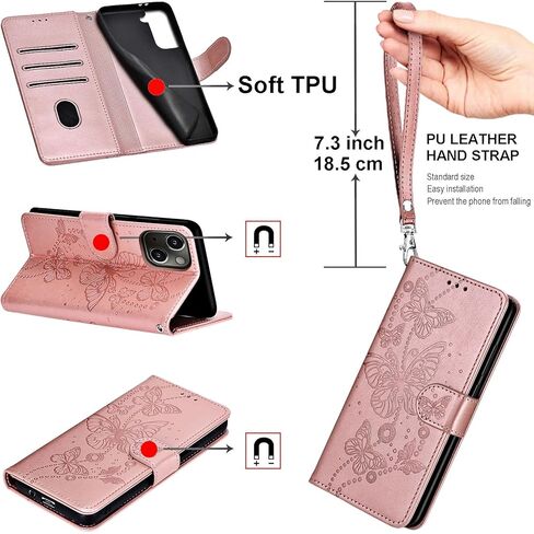 for Samsung Galaxy A53 5G Wallet case, Flip Folio Cover with Stand Feature for Women Men, PU Leather Phone Case Fit for Samsung Galaxy A53 5G [Rose Gold-Butterfly] in Saudi Arabia