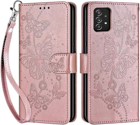 for Samsung Galaxy A53 5G Wallet case, Flip Folio Cover with Stand Feature for Women Men, PU Leather Phone Case Fit for Samsung Galaxy A53 5G [Rose Gold-Butterfly] in Saudi Arabia