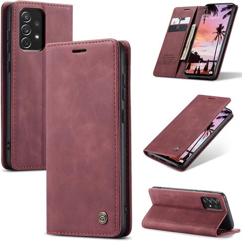 for Samsung Galaxy A72 PU Leather Flip Case - Protective Shockproof Folio Wallet Cover with Card Holder Cash Slots Magnetic Closure Kickstand Red in Saudi Arabia