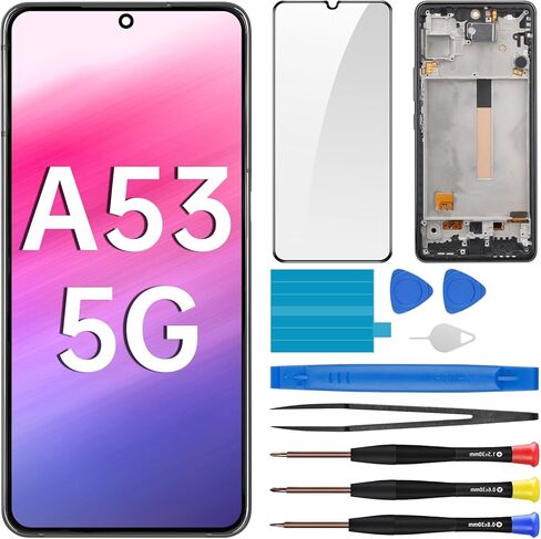 for Samsung Galaxy A53 5G Screen Replacement with Frame LCD Display Touch Digitizer Full Assembly and Side Button Ear Speaker Vibration Motor Glass Repair Tools Kit SM-A536U SM-A536U1 in Saudi Arabia