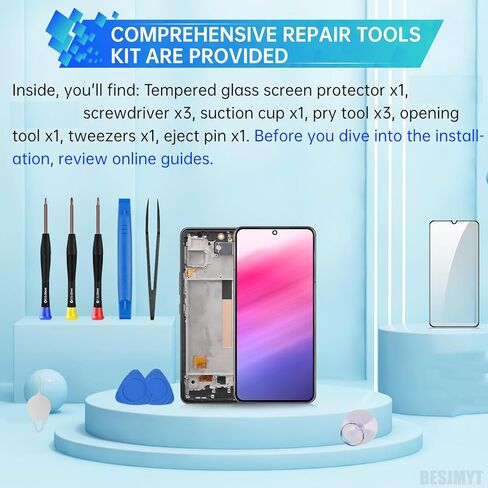 for Samsung Galaxy A53 5G Screen Replacement with Frame LCD Display Touch Digitizer Full Assembly and Side Button Ear Speaker Vibration Motor Glass Repair Tools Kit SM-A536U SM-A536U1 in Saudi Arabia