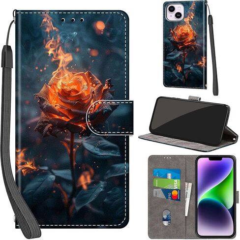 Case Wallet for iPhone 14 Plus, with [3 Card Slots], Kickstand Magnetic Closure PU Leather Shockproof Protective Flip Cover 6.7", Pink Rose in Saudi Arabia