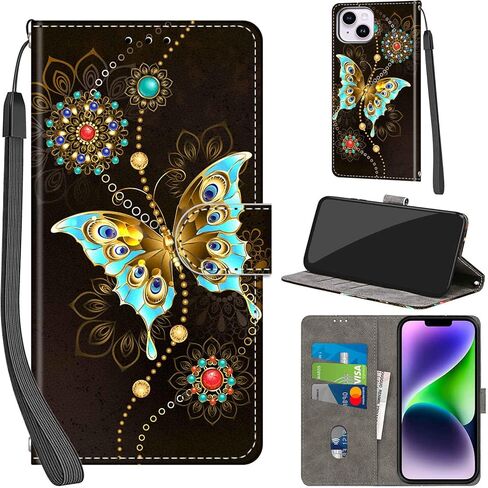 Case Wallet for iPhone 14 Plus, with [3 Card Slots], Kickstand Magnetic Closure PU Leather Shockproof Protective Flip Cover 6.7", Pink Rose in Saudi Arabia