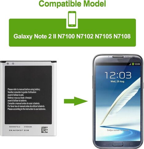 Rechargeable 0-Cycle Replacement Battery HE336 EB595675LA EB595675LU(3100mAh / 11.78Wh) Compatible with Galaxy Note 2 II N7100 N7102 N7105 N7108 in Saudi Arabia