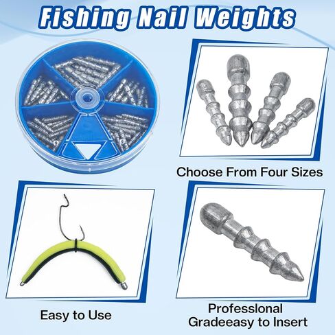 Fishing Nail Weights Kit, 70pcs Fishing Weights Insert Sinkers for Soft Worm Lures Nail Sinker Weight for Wacky Rig Neko Rig Bass Fishing 4 Sizes in Saudi Arabia