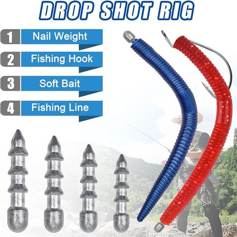 Fishing Nail Weights Kit, 70pcs Fishing Weights Insert Sinkers for Soft Worm Lures Nail Sinker Weight for Wacky Rig Neko Rig Bass Fishing 4 Sizes in Saudi Arabia