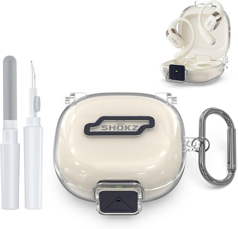 حافظة TPU لغطاء Shokz OpenFit 2+، مع غطاء حماية من مادة TPU ذات قفل آمن، تغطية كاملة من الدرجة العسكرية مع مجموعة تنظيف سلسلة المفاتيح لـ Shokz OpenFit 2+ T921(2025)(مرئية LED) للنساء والرجال (برتقالي شفاف) in Kuwait
