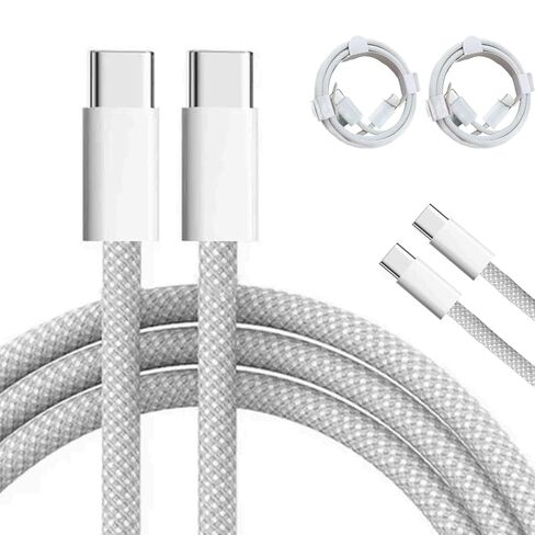 6FT Pack of 2-60W USB C to USB C Fast Charger Cable-2M Long PD (3A) Nylon Braided Type C Data Cable for Apple iPhone 17 16 15 Pro Max Plus,MacBook Air Ipad Pro, Samsung Galaxy S24 S25 Ultra in Saudi Arabia