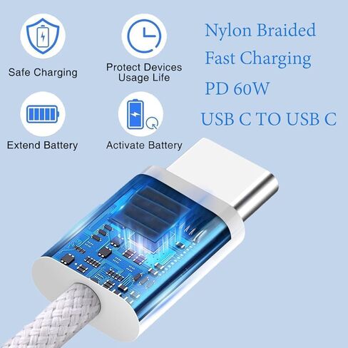 6FT Pack of 2-60W USB C to USB C Fast Charger Cable-2M Long PD (3A) Nylon Braided Type C Data Cable for Apple iPhone 17 16 15 Pro Max Plus,MacBook Air Ipad Pro, Samsung Galaxy S24 S25 Ultra in Saudi Arabia