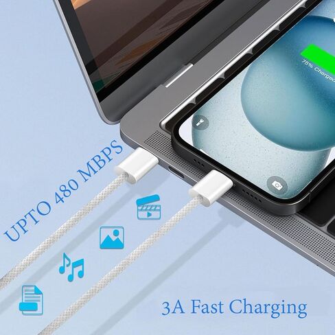 6FT Pack of 2-60W USB C to USB C Fast Charger Cable-2M Long PD (3A) Nylon Braided Type C Data Cable for Apple iPhone 17 16 15 Pro Max Plus,MacBook Air Ipad Pro, Samsung Galaxy S24 S25 Ultra in Saudi Arabia