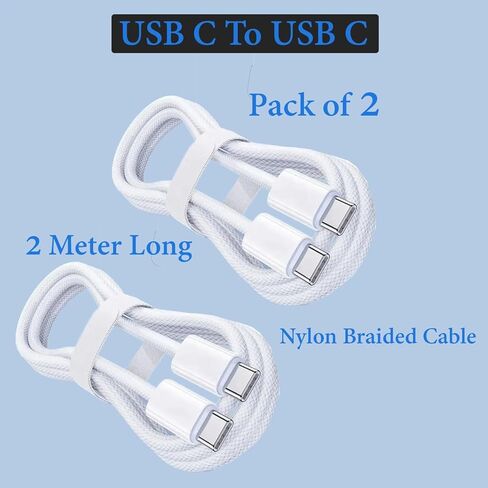 6FT Pack of 2-60W USB C to USB C Fast Charger Cable-2M Long PD (3A) Nylon Braided Type C Data Cable for Apple iPhone 17 16 15 Pro Max Plus,MacBook Air Ipad Pro, Samsung Galaxy S24 S25 Ultra in Saudi Arabia