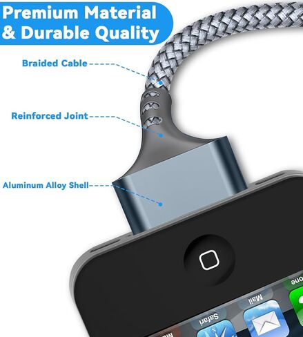 Herfair 10FT USB C إلى 30Pin كابل شاحن بديل سلك شحن متوافق مع i-Phone 4/4s/3G/3GS & i-Pad 1 2 3 & i-Pod Touch 4 3 2 1، Classic/Nano Series 2 3 4 5 6 in Kuwait