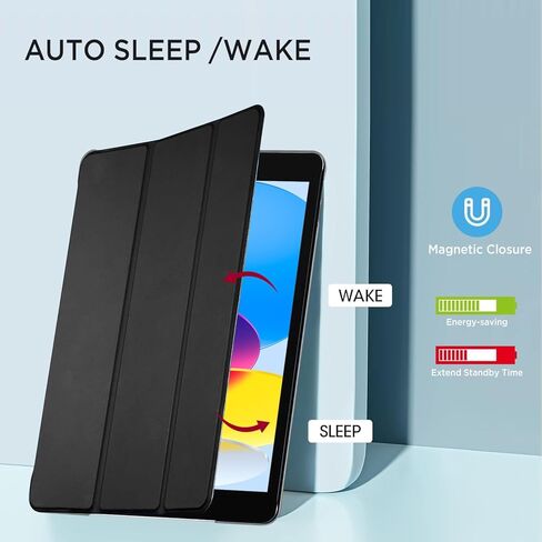 Case for iPad 10th Gen 10.9 inch, Slim Stand Protective Cover with Hard PC Translucent Back Shell Cover for iPad 10th Generation 2022, Auto Wake/Sleep, Support Touch ID, Black in Saudi Arabia