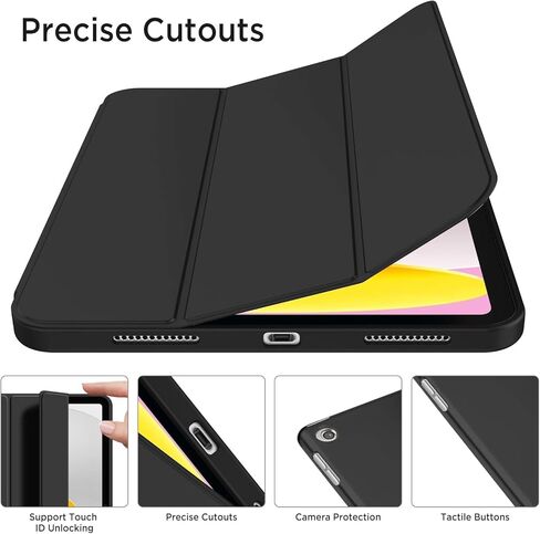 Case for iPad 10th Gen 10.9 inch, Slim Stand Protective Cover with Hard PC Translucent Back Shell Cover for iPad 10th Generation 2022, Auto Wake/Sleep, Support Touch ID, Black in Saudi Arabia