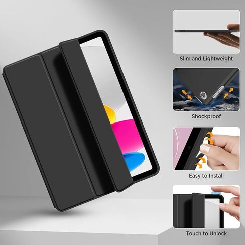 Case for iPad 10th Gen 10.9 inch, Slim Stand Protective Cover with Hard PC Translucent Back Shell Cover for iPad 10th Generation 2022, Auto Wake/Sleep, Support Touch ID, Black in Saudi Arabia