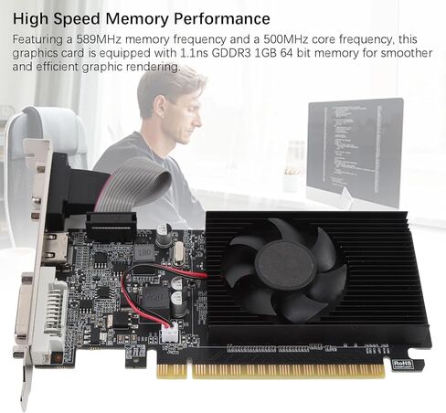 بطاقة رسومات، 1 جيجا DDR3 64 بت 500 ميجا هرتز 589 ميجا هرتز PCI Express 2.0 بطاقة فيديو مع واجهة الوسائط المتعددة عالية الدقة DVI VGA، لتشغيل الكمبيوتر الشخصي in Kuwait