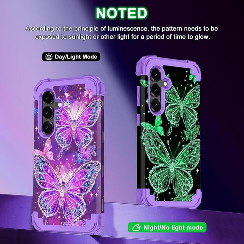 Rancase for Galaxy S25 Case,Three Layer Heavy Duty Shockproof Protection Hard Plastic Bumper +Soft Silicone Rubber Protective Case for Samsung Galaxy S25,Glow in The Dark-Purple in Saudi Arabia