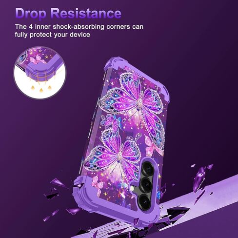 Rancase for Galaxy S25 Case,Three Layer Heavy Duty Shockproof Protection Hard Plastic Bumper +Soft Silicone Rubber Protective Case for Samsung Galaxy S25,Glow in The Dark-Purple in Saudi Arabia