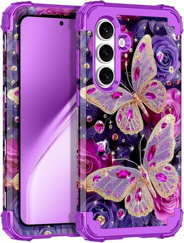 Rancase for Galaxy S25 Case,Three Layer Heavy Duty Shockproof Protection Hard Plastic Bumper +Soft Silicone Rubber Protective Case for Samsung Galaxy S25,Glow in The Dark-Purple in Saudi Arabia