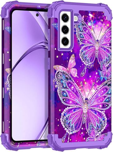 Rancase for Galaxy S25 Case,Three Layer Heavy Duty Shockproof Protection Hard Plastic Bumper +Soft Silicone Rubber Protective Case for Samsung Galaxy S25,Glow in The Dark-Purple in Saudi Arabia