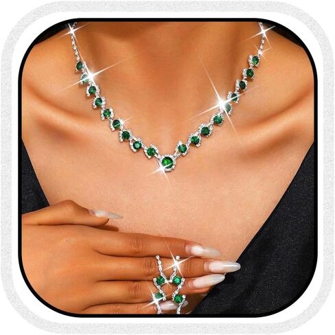 Unicra Silver Bridal Wedding Jewelry Set Rhinestone Necklace Earrings Bracelet Sets Crystal Formal Costume Jewelry for Women and Brides in Saudi Arabia