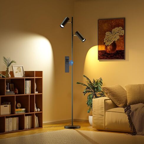 مصباح أرضي سبوت لايت، مصباح LED طويل القامة مع جهاز تحكم عن بعد/لمس، 2700K-6500K، مصباح قائم برأس دوار 350 درجة، مصباح أرضي للقراءة لغرفة المعيشة وغرفة النوم والمكتب وفنون الحائط، أسود in Kuwait