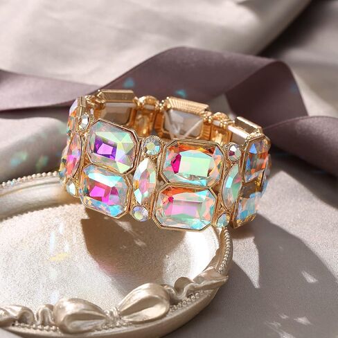 EVER FAITH Austrian Crystal Elastic Stretch Bracelet, Art Deco Vintage Marquise Rectangle Wrist Jewelry for Woman Party Prom in Saudi Arabia