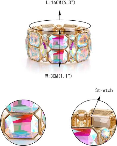 EVER FAITH Austrian Crystal Elastic Stretch Bracelet, Art Deco Vintage Marquise Rectangle Wrist Jewelry for Woman Party Prom in Saudi Arabia