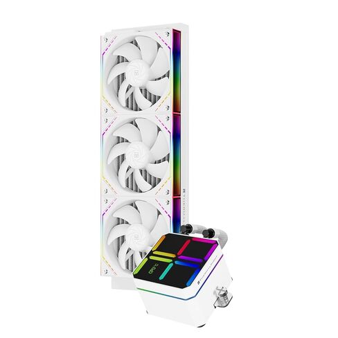 مبرد وحدة المعالجة المركزية السائل الأبيض Thermalright Magic Qube 360 ​​ARGB، مروحة بناء مع 2000 دورة في الدقيقة، لـ AM4/AM5، Intel LGA1150/1151/1200/1700/1851، شاشة رقمية متغيرة الألوان للتحكم في درجة الحرارة in Kuwait