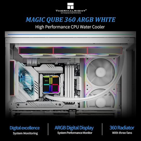 Thermalright Magic Qube 360 ARGB White Liquid CPU Cooler,Building Block Fan with 2000RPM,for AM4/AM5,Intel LGA1150/1151/1200/1700/1851,Temperature Controlled Color Changing Digital Screen in Saudi Arabia