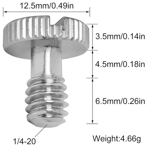 4PCS 1/4-20 Slotted Screw for Camera Tripod Quick Release Plate Thread Length 6.5mm Silver for Photography Equipment Tripod Head Stainless Steel Thumb Screw in Saudi Arabia