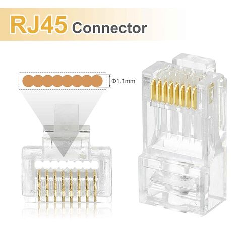 MECCANIXITY 30pcs Cat6 RJ45 Pass Through Connectors, RJ45 Connector 8P8C Gold Plated Plugs with 30pcs Orange Strain Relief Boots for Solid or Stranded UTP Ethernet Cable, 1.1mm in Saudi Arabia