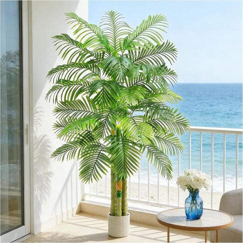 TNGGNT شجرة نخيل القصب الذهبي الاصطناعي: 6T وهمية كبيرة من أشجار نخيل الأريكا الاستوائية الطويلة نبات حرير صناعي طويل القامة في وعاء أبيض مع جذوع ثلاثية مزخرفة واقعية للمكتب في الهواء الطلق ديكور المنزل بهو الفندق in Kuwait