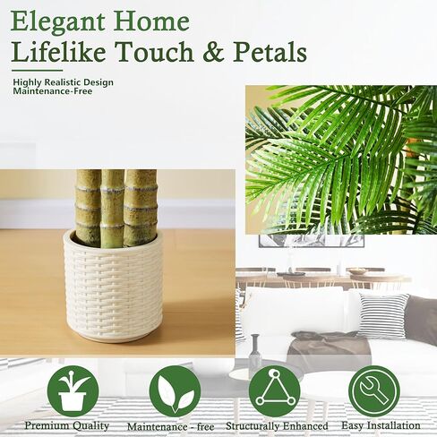 TNGGNT شجرة نخيل القصب الذهبي الاصطناعي: 6T وهمية كبيرة من أشجار نخيل الأريكا الاستوائية الطويلة نبات حرير صناعي طويل القامة في وعاء أبيض مع جذوع ثلاثية مزخرفة واقعية للمكتب في الهواء الطلق ديكور المنزل بهو الفندق in Kuwait