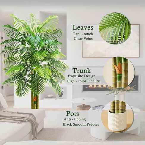 TNGGNT شجرة نخيل القصب الذهبي الاصطناعي: 6T وهمية كبيرة من أشجار نخيل الأريكا الاستوائية الطويلة نبات حرير صناعي طويل القامة في وعاء أبيض مع جذوع ثلاثية مزخرفة واقعية للمكتب في الهواء الطلق ديكور المنزل بهو الفندق in Kuwait