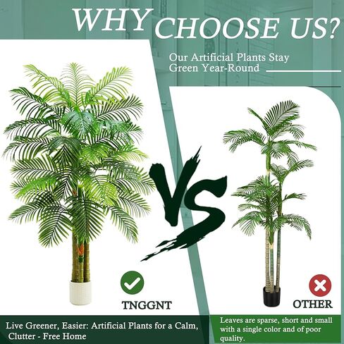 TNGGNT شجرة نخيل القصب الذهبي الاصطناعي: 6T وهمية كبيرة من أشجار نخيل الأريكا الاستوائية الطويلة نبات حرير صناعي طويل القامة في وعاء أبيض مع جذوع ثلاثية مزخرفة واقعية للمكتب في الهواء الطلق ديكور المنزل بهو الفندق in Kuwait