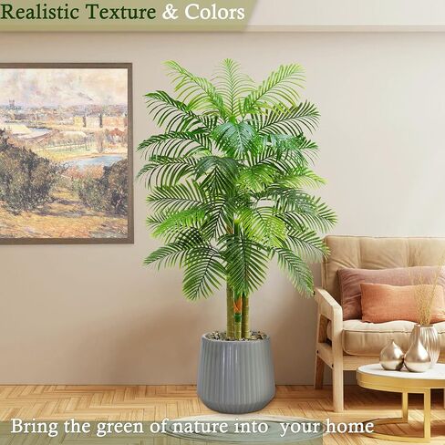 TNGGNT شجرة نخيل القصب الذهبي الاصطناعي: 6T وهمية كبيرة من أشجار نخيل الأريكا الاستوائية الطويلة نبات حرير صناعي طويل القامة في وعاء أبيض مع جذوع ثلاثية مزخرفة واقعية للمكتب في الهواء الطلق ديكور المنزل بهو الفندق in Kuwait