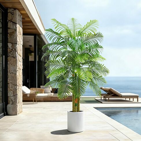 TNGGNT شجرة نخيل القصب الذهبي الاصطناعي: 6T وهمية كبيرة من أشجار نخيل الأريكا الاستوائية الطويلة نبات حرير صناعي طويل القامة في وعاء أبيض مع جذوع ثلاثية مزخرفة واقعية للمكتب في الهواء الطلق ديكور المنزل بهو الفندق in Kuwait